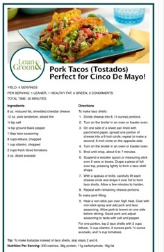 the recipe for pork tacos tostadas is shown