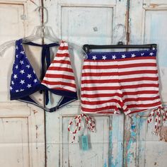 Make A Splash This Summer With This Stylish Adisputent Bikini Swimsuit. The Swimsuit Features A Patriotic Stars And Stripes Pattern In A Multicolor Design, Perfect For Showing Off Your American Pride. The Bikini Top Is A Halter Style With A Cute Bow Accent And Adjustable Strap, While The Bottoms Are Boy Shorts With A Drawstring For A Comfortable Fit. Crafted From A Blend Of Polyester And Spandex, This 2 Piece Bikini Is Easy To Care For With Hand Wash Only. It Also Includes Convenient Features Li 4th Of July Triangle Top Swimwear For Pool, Fitted Swimwear For 4th Of July Pool Party, Blue Summer Swimwear For 4th Of July, Fitted Triangle Top Swimwear For 4th Of July, 4th Of July Blue Summer Swimwear, Patriotic Blue Swimwear For Vacation, 4th Of July Triangle Top Swimwear, 4th Of July Poolside Triangle Top Swimwear, Flag Print Triangle Top Swimwear For Poolside