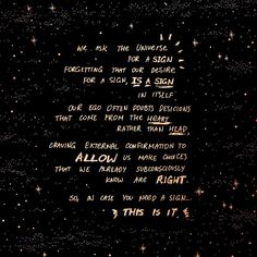 the words are written in gold on a black background with stars and sparkles around it