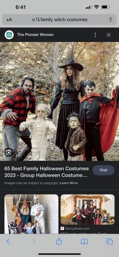 an iphone screen showing the family halloween costumes