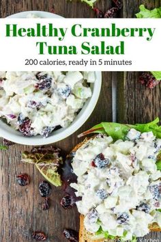 healthy cranberry tuna salad in a white bowl