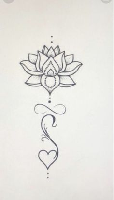 a drawing of a lotus flower with a heart in the middle