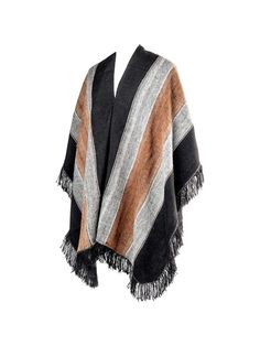 Alpaca Wool Ponchos Jose Luis Men's Alpaca Poncho Peruvian Alpaca, Alpaca Poncho, Wool Poncho, Alpaca Fiber, Indigenous Culture, Wide Stripes, Shades Of Brown, Alpaca Wool, Hand Spinning