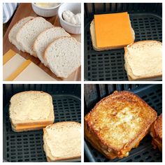 four different views of grilled cheese sandwiches