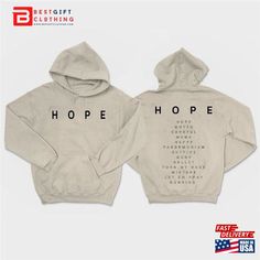 two sweatshirts with the words hope and hope on them