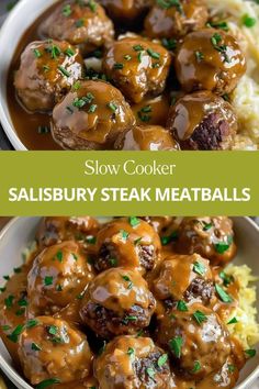 slow cooker salisbury steak meatballs with gravy on top