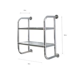 a metal shelf with two shelves on each side