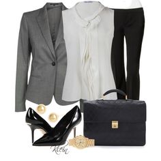 I love this but I cannot do those shoes...I like a boot or chunkier heel.  "Working Girl" by stacy-klein on Polyvore- Winter Office Clothes Gray Blazer Outfit Women Business Attire, Gray Blazer Outfit Women, Gray Blazer Outfit, Blazer Outfit Women, Women Business Attire, Career Outfits