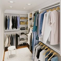 a walk in closet filled with lots of clothes