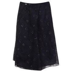 Chanel A-line embroidered sequins skirt in black polyamide (80%), cotton (10%), viscose (10%). Lined in black silk (100%). Opens with a zipper on the back, has been worn and is in excellent condition. Tag Size 40 Size M Waist 76cm (29.6in) Hips 96cm (37.4in) Length 63cm (24.6in) Formal Black Sequin Skirt, Black Embellished Evening Skirt, Evening Embellished Black Skirt, Embroidered Evening Skirt For Summer, Black Embellished Skirt For Evening, Summer Evening Embroidered Skirt, Evening Black Embellished Skirt, Embroidered Flowy Party Skirt, Embroidered Flowy Skirt For Party