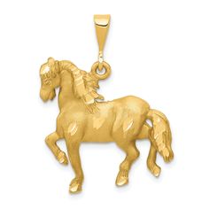 14k Yellow Gold Open Back Solid Polished Diamond Cut Brushed Finish Horse Galloping Mens Charm Pendant Horse Galloping, Horse Pendant, Gold Horse, Horse Necklace, Horses Pendant, Horse Designs, Themed Jewelry, Yellow Gold Pendants, Fine Jewelry Gift