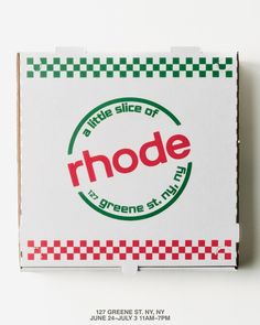 a close up of a box of food on a white background with the words rhode in red and green