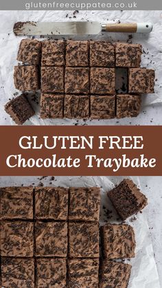 gluten free chocolate tray bake cut into squares