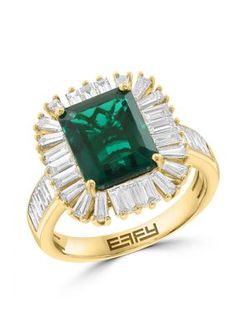 Indulge in the captivating beauty of this emerald-cut lab-grown emerald ring from Effy. This exquisite piece symbolizes growth and prosperity, making it a perfect gift for May birthdays. Its exceptional craftsmanship and radiant gemstones create a timeless treasure to be cherished. | Effy 1.37 ct. t.w. Lab Grown Diamond and Emerald Ring in 14K Yellow Gold May Birthdays, Diamond And Emerald Ring, May Birthday, Gold Rings Jewelry, Timeless Treasures, Emerald Ring, Emerald Cut, Lab Grown, Lab Grown Diamonds