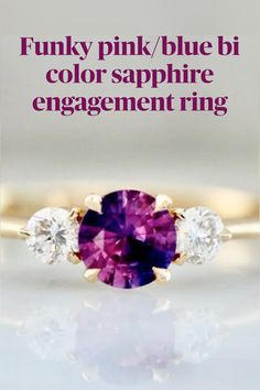 an engagement ring with purple and white stones