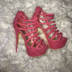 Brand New Vibrant Pink Strappy Sandal Heels With Gold Accents Sandal Heels, Strappy Sandals Heels, Shoes Brand, Strappy Sandals, Gladiator Sandals, Gold Accents, Shoe Brands, Shoes Women Heels, Sandals Heels