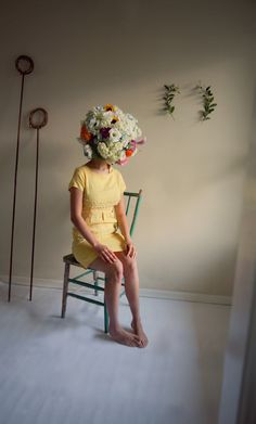 Flowers On Head Photography, Object Head Photography, Flower Head Photography, Flowers Growing Out Of Head, Flower Film, Flower On Head, Flower Portrait, Object Heads