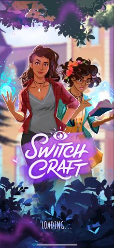 two women standing next to each other with the words switch craft on it's side