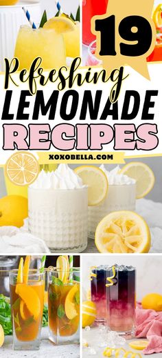 lemonade recipe collage with text overlay that reads 19 refreshing lemonade recipes