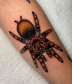 a spider tattoo is shown on the arm