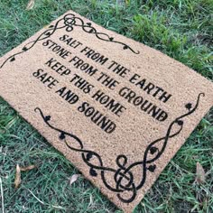 a door mat that has the words, save and sound on it in black ink