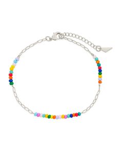 Iridiana Beaded Anklet Anklet Sterling Forever Silver Trendy Multicolor Adjustable Anklets, Rainbow Tiny Beads Bracelet For Summer, Summer Rainbow Bracelets With Tiny Beads, Anklets Online, Dainty Anklet, The Colors Of The Rainbow, Beaded Anklet, Figaro Chain Necklace, Pearl Chain Necklace