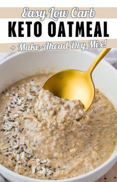 a white bowl filled with oatmeal and a gold spoon