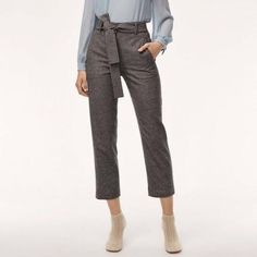 These Are High-Rise, Ankle-Length Pants With A Removable Self-Tie Belt And Welt Pockets. This Version Is Cut From Italian Wool-Cashmere Flannel With A Hint Of Stretch. Color: Heather Charcoal (Dark Grey) Size: 2 New With Tags. Chic Tie Waist Bottoms For Workwear, Chic Workwear Bottoms With Tie Waist, Chic Tie Waist Bottoms For Office, Chic Bottoms With Tie Waist For Office, Elegant Workwear Bottoms With Tie Waist, Chic Office Bottoms With Tie Waist, Chic Tie Waist Pants For Workwear, Chic Tie Waist Ankle-length Pants, Elegant Tie Waist Bottoms For Workwear