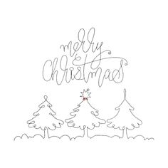 a christmas card with trees and the words merry christmas written in cursive writing