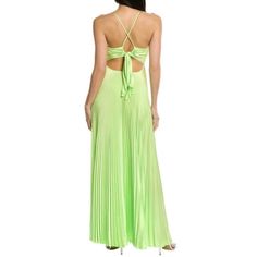 Excellent Used Condition Worn Once And Dry Cleaned After Spring Backless Lined Dress, Spring Green Backless Dress, Chic Green Evening Dress, Elegant Green Pleated Maxi Dress, Green A-line Maxi Dress For Night Out, Chic Green Maxi Dress For Evening, Chic Green Evening Maxi Dress, Chic Pleated Maxi Dress For Vacation, Pleated Sundress Maxi Dress For Party