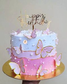 Butterfly And Flower Birthday Cake, Butterfly Cake For Kids, Best Cake Designs Birthday, Birthday Cake Designs For Kids, 19 Birthday Ideas, Birthday Tem, Birthday Cake Butterfly, Butterfly Cake Ideas