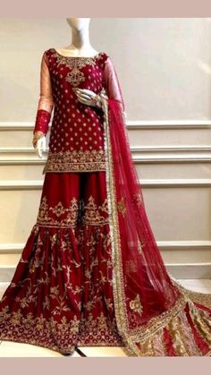 Gharara For Bride, Garara Dress Pakistani Bridal, Red Bridal Gharara, Bridal Gharara Designs, Wedding Gharara, Bridal Gharara, Asian Bridal Dresses, Anarkali Dress Pattern