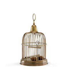 a golden birdcage with two birds inside it on a white background, there is no image here to provide a caption for