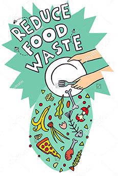 hand washing dishes with the words reduce food waste written on it in green and white