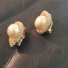 Vintage Gold Pearl And Rhinestones Clip On Earrings Elegant Formal Clip-on Diamond Earrings, Diamond White Clip-on Earrings For Formal Occasions, Formal Clip-on Earrings With Sparkling Stones, Formal Pearl Clip-on Earrings, Pearl Earrings With Diamond Accents For Evening, Elegant Clip-on Earrings With Diamond Accents, Elegant Diamond Clip-on Earrings For Party, Elegant Clip-on Earrings With Diamond Accents And Cubic Zirconia, Elegant Diamond Clip-on Earrings