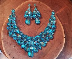 Blue Jeweled Jewelry Sets For Party, Blue Party Jewelry Sets With Rhinestones, Blue Rhinestone Jewelry Sets For Formal Occasions, Blue Jewelry Sets For Party, Blue Jewelry Sets For Party With Jewels, Formal Blue Jewelry Sets With Rhinestones, Turquoise Crystal Jewelry For Party, Crystal Rhinestone Jewelry For Prom, Party Turquoise Crystal Jewelry