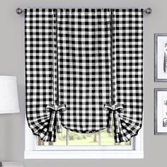 a black and white checkered window curtain