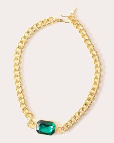 Drawing inspiration from the iconic Beverly Hills Hotel and specifically Frank Sinatra and Elizabeth Taylor's bungalows, this 14k gold-plated necklace features a chunky chain adorned with a green Swarovski® crystal pendant for Art Deco-era appeal. Hook clasp closure 14k gold-plated brass and Swarovski® crystal Polish with soft cloth Imported Emerald Drawing, Chunky Choker Necklace, Beverly Hill, Chunky Choker, Beverly Hills Hotel, Swarovski Stones, Art Deco Era, Hook Clasp, Frank Sinatra