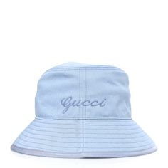 This is an authentic GUCCI Cotton Logo Cabris Bucket Hat size L in Porcelain Light Blue. This stylish hat is crafted of Gucci GG canvas in baby blue with the word Gucci embroidered across the front. Porcelain Light, Stylish Hats, Handbag Wallet, Cotton Logo, Wallet Accessories, Hat Sizes, Baby Blue, Bucket Hat, Light Blue