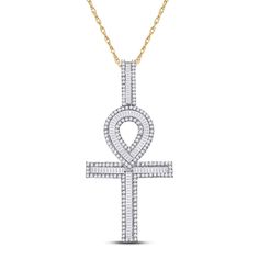 Oh yeah, I'm talking about this cross down here at your neck, the 10K YELLOW GOLD BAGUETTE DIAMOND ANKH CROSS CHARM PENDANT 1-1/2 CTTW. Stay fly because you know these ain't cheap. The ankh is the ancient Egyptian symbol that gives life to all things and was originally called "The Key of Life." Unsurprisingly then, the ankh has come to represent health, wisdom, secret knowledge and eternal life! What's more? It also symbolizes prosperity, fertility and power - perfect for just about everyone who Ancient Egyptian Symbols, Ankh Cross, Diamond Initial Necklace, Evil Eye Pendant, Jade Jewelry, Cross Charms, Baguette Diamond, Delicate Necklace, Everyday Jewelry