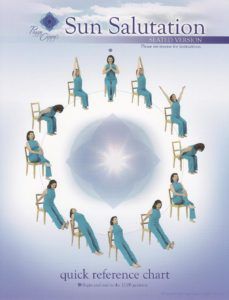 an advertisement for the sun salutation program with women in blue outfits sitting on chairs