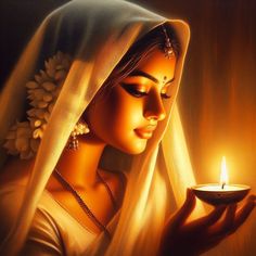 a painting of a woman holding a lit candle