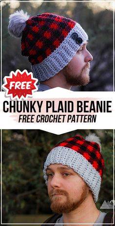 the chunky plaid beanie is free crochet pattern for men and women