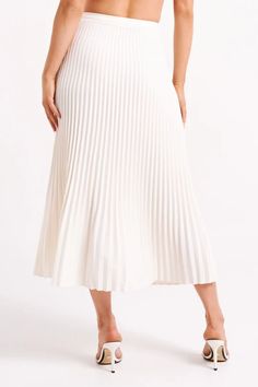 Twyla Pleated Suiting Maxi Skirt - Ivory - MESHKI U.S Fitted Midi Maxi Skirt With Pleated Hem, Cream Relaxed Maxi Skirt With Lining, Cream Maxi Skirt, Relaxed Fit, Lined, Cream Maxi Skirt With Relaxed Fit And Lining, Cream Colored Relaxed Fit Lined Maxi Skirt, Elegant White Maxi Skirt With Pleated Hem, Pleated Stretch Flared Maxi Skirt, White Midi-length Accordion Pleated Skirt, Cream Pleated Maxi Skirt