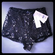 French Connection Black Cosmic Sparkle Hot Pants / Shorts Black Sequin Shorts, Hot Pants Shorts, Hot Pant, Pants Short, Sequin Shorts, Stage Outfits, French Connection, Black Pants, High Waist