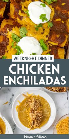 the chicken enchiladas are ready to be eaten with sour cream on top