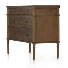 an old dresser with three drawers on one side and two legs in the other, against a white background