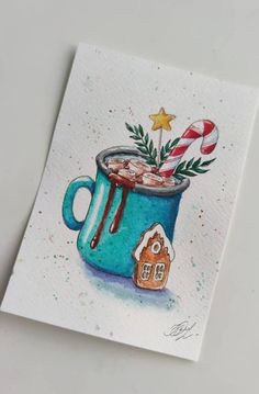 Card Drawing Ideas, Christmas Sketch, Watercolor Birthday Cards, Winter Watercolor, Christmas Doodles