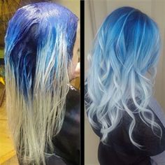 Blue And Silver Hair Color, Blonde With Blue Hair, White Hair Blue Tips, Light Blue Hair With Dark Roots, Blonde Blue Hair, Colored Roots Blonde Hair, Silver And Blue Hair