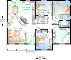 the floor plan for an apartment with three bedroom and two bathrooms, including one living room